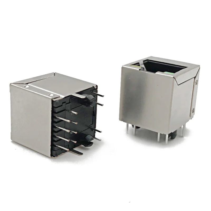 10PCS RJ45 Connector 8P8C Socket 5224 Shield Network Female Jack DIP PCB 180 Degree With LED