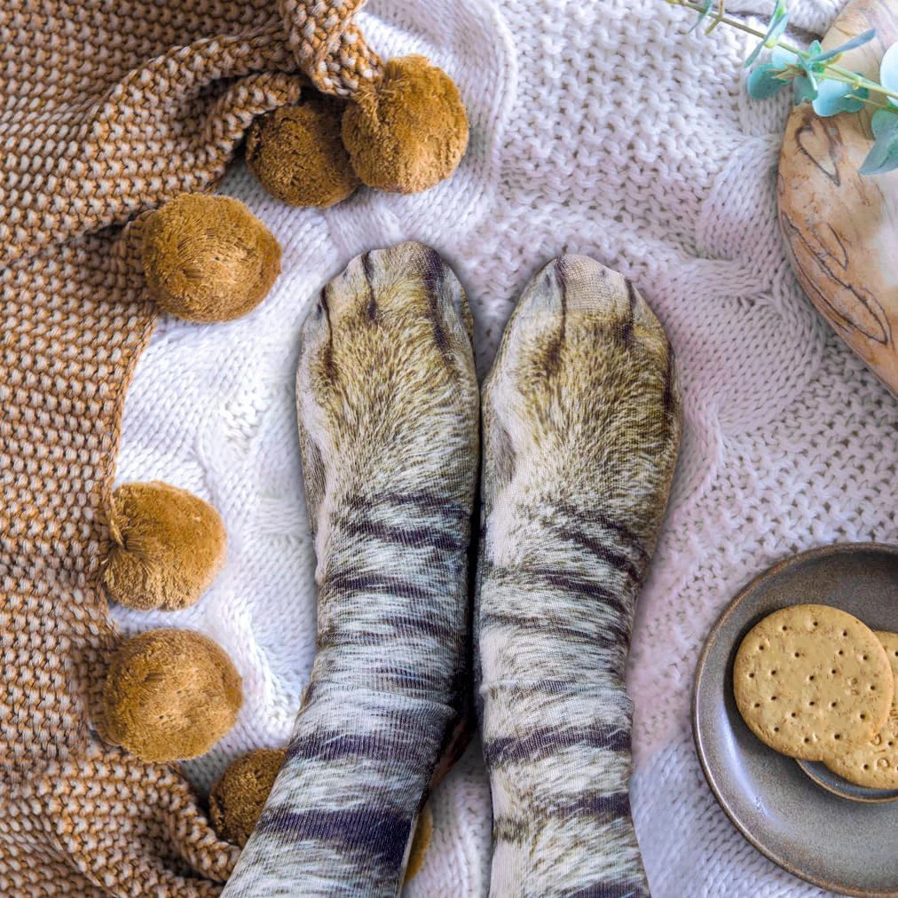 Animal Paw Socks Unisex 3D Print Cat Dog Tiger Novelty Stockings for Women Men White Elephant Gag Gifts Prank Christmas Party