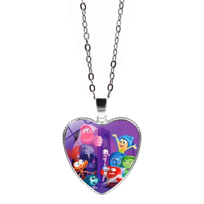 Disney Inside Out 2 Cartoon Necklace Love Heart Shape Pendant Girls Anime Figures Joy Sadness Anger Fear Disgust Necklace Gifts