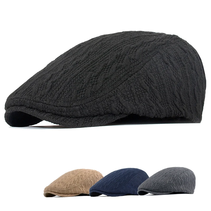 Beret Caps Fashion Knit Newsboy Cap Winter Warm Flat Hats Women Men Ivy Cap Solid Color Duckbill Hats Vintage Gatsby Beret Hat