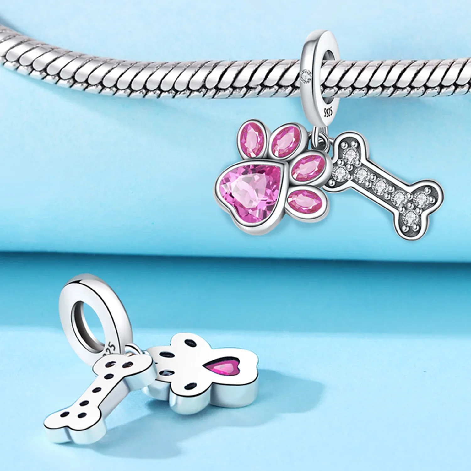 Animals Pets Beads 925 Sterling Silver Drip Magic Hat Sun Puppy Kitten Play Ball Pink Moe Paw Bone Charms Bracelets Jewelry Gift