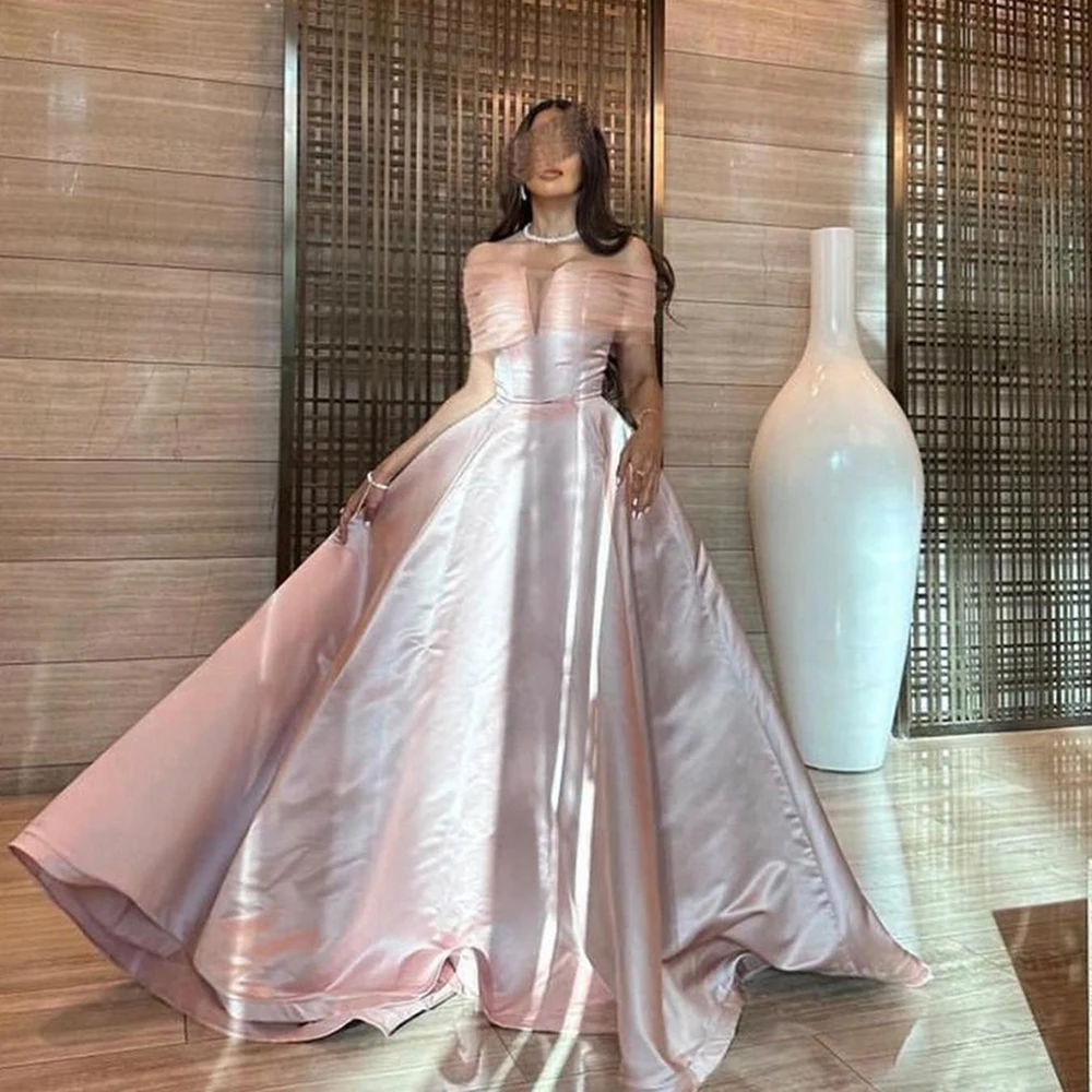 

Msikoods Elegant Baby Pink A Line Evening Dresses 2024 Off the Shoulder Saudi Arabic Women Formal Party Prom Gowns Pageant