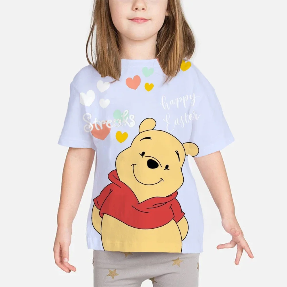 Disney Kids Funny T-Shirt Winnie the Pooh Cute Bear Cartoon Graphic Girls Clothes Summer Baby Boys T shirt Children Tops 4-14T