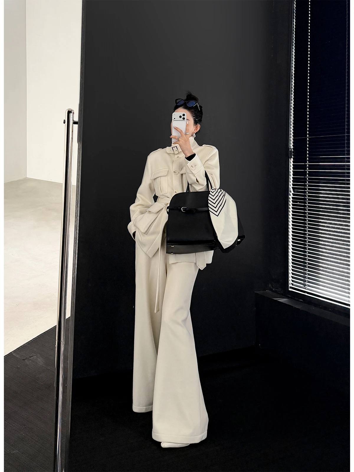 

Широкие шерстяные брюки с высокой талией для женщин, повседневные, на молнии, из смесовой ткани (полиэстер, шерсть, вискоза), зимние