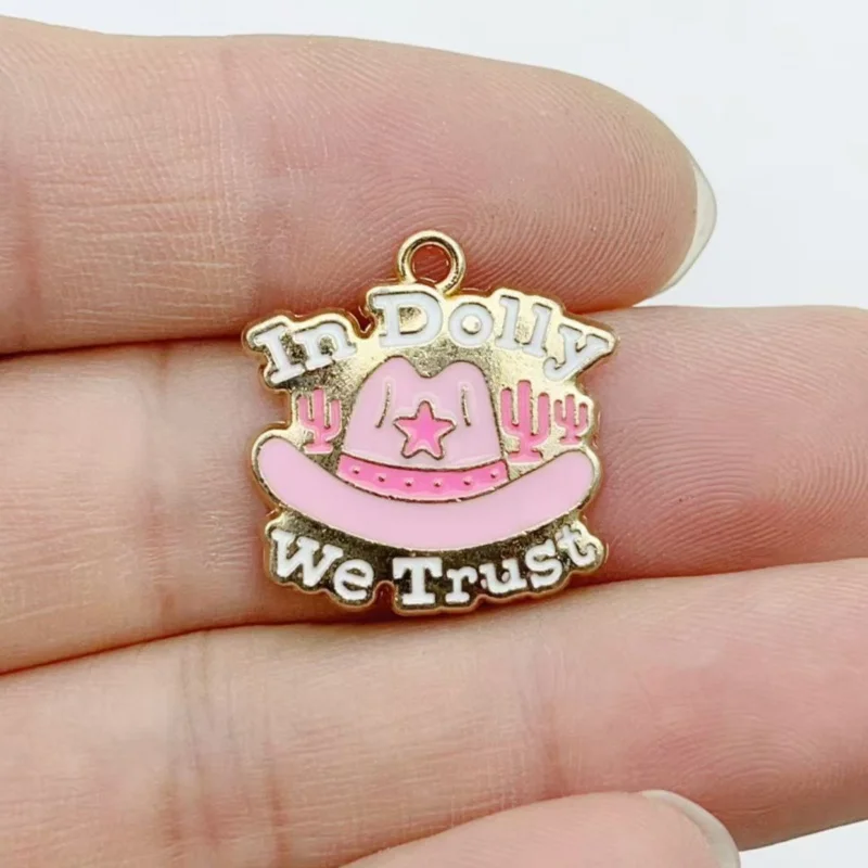 10pcs Vintage Pink Western Cowboy Alloy Enamel Pendants Cow Skull Boot Hat Charms DIY Keychain Jewelry Supplies