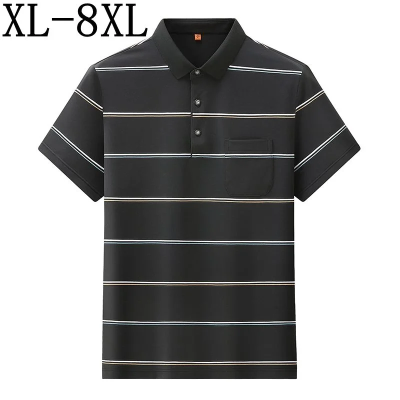 

8XL 7XL 6XL New Summer Top Quality 95% Cotton Striped Shirts For Men Business Brand Mens Polo Shirt Casual Breathable Tshirt Man