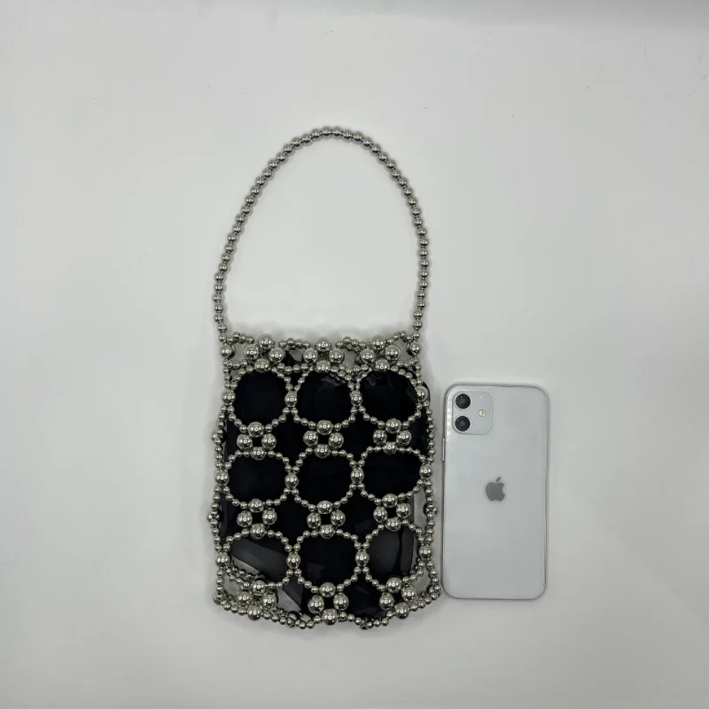 2023 Spring Summer New Hollow Out Pearl Handheld Women\'s Bag DIY Handwoven Beaded Ladies Handbag Mini Phone Bags Luxury Design