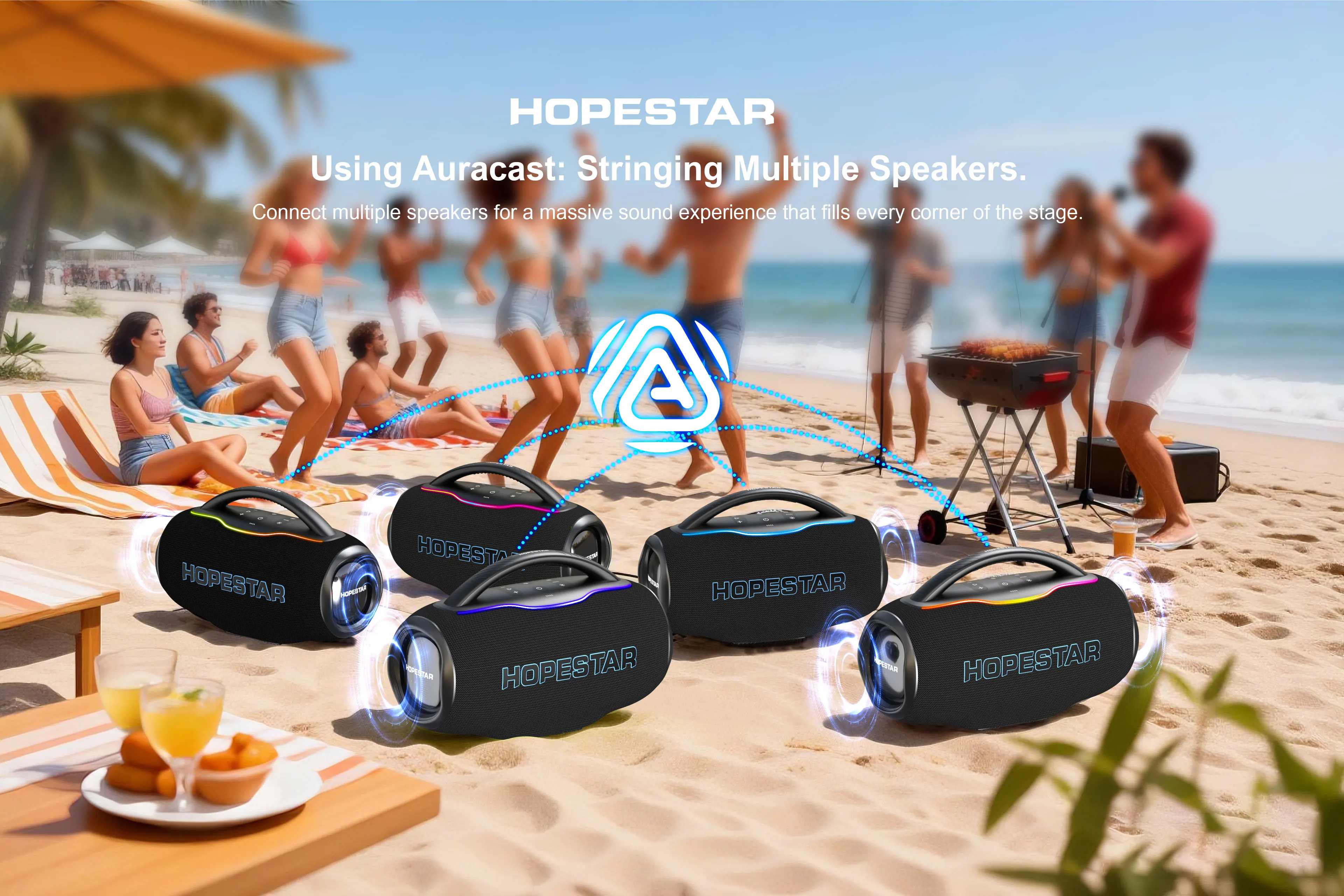Hopestar H89 Portable for Speaker 24000mAh Battery IPX-6 Waterproof Outdoor RGB LED Light Bass Radiator 100-300W