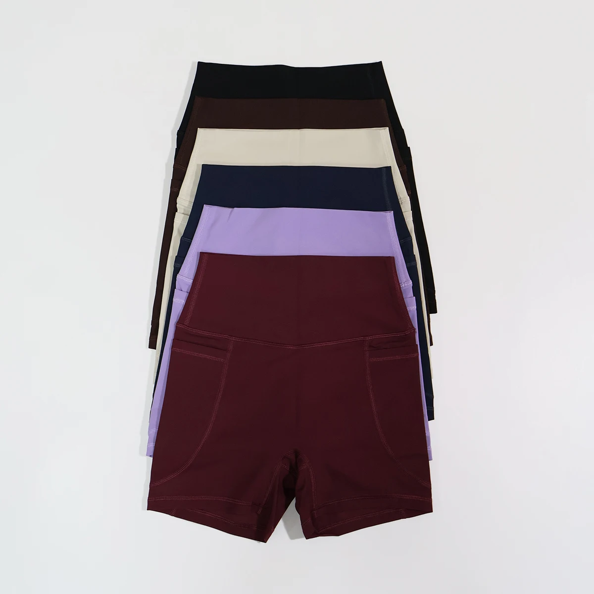 Damen-Sportshorts-Set mit hoher Taille, Taschen-Details, eng anliegende Laufhose, Damen-Fitness-Workout-Yoga-Leggings, Po-Lifting – Detail 19