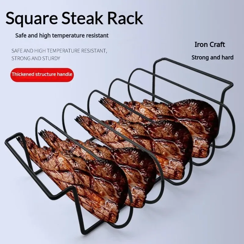 

Non-Stick BBQ Rib Rack Stand Barbecue Steaks Racks Stainless Steel Chicken Beef Ribs Grill Black for Gas Smoker BBQ Tools