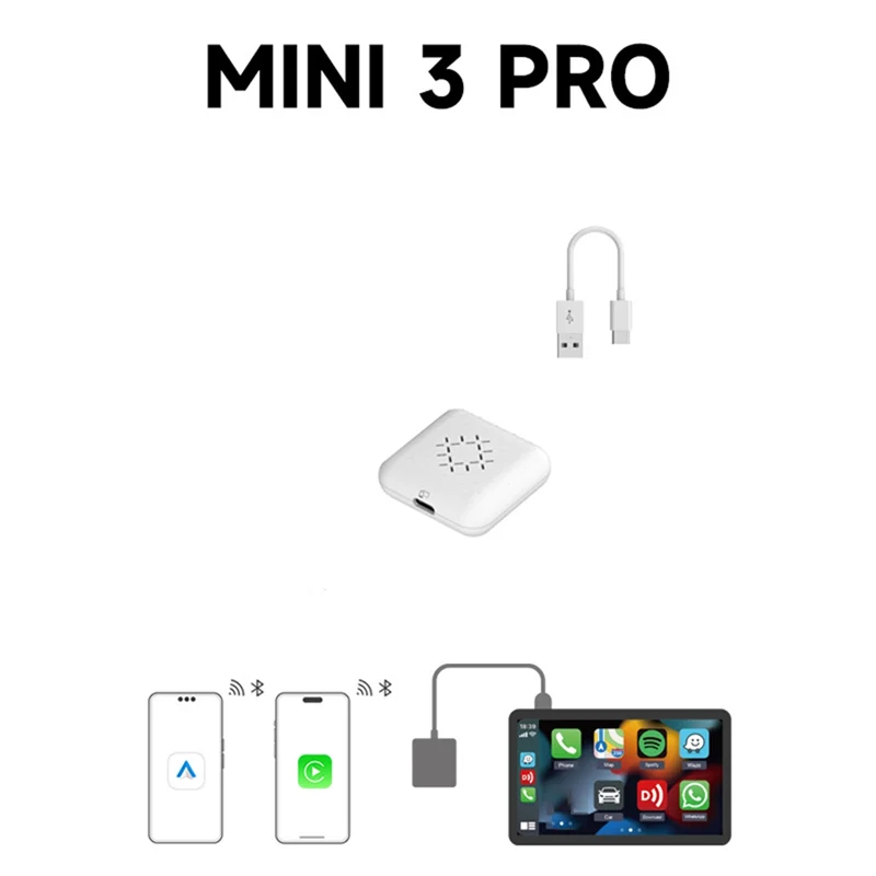 

Мини-3 Pro Dual в 1, беспроводной адаптер для Carplay Android Auto, BT 5,8 ГГц, Wi-Fi, автоматическое подключение для автомобильной интеллектуальной системы