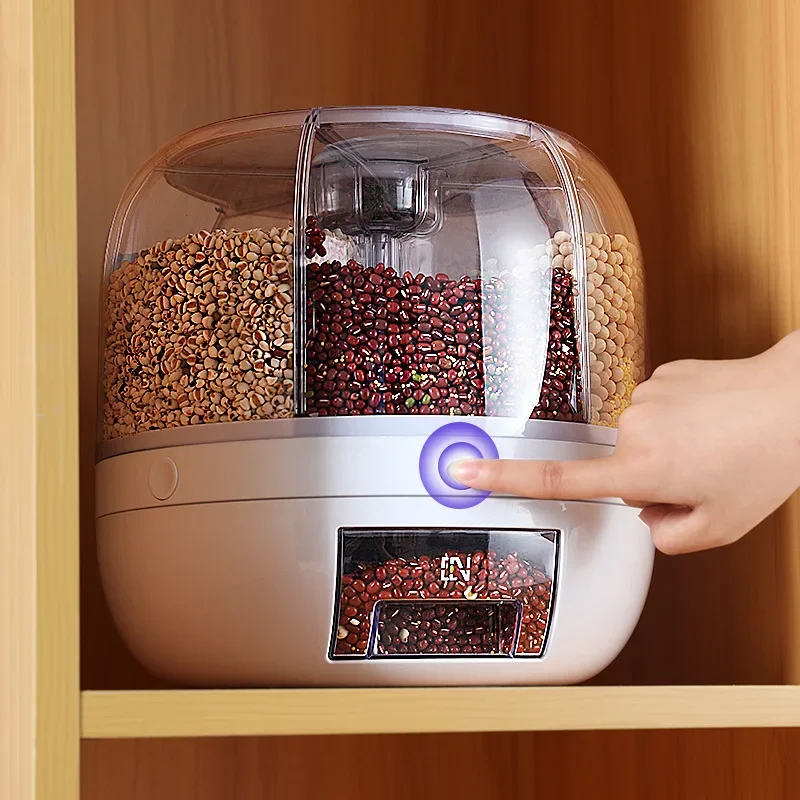 

360 Degree Rotating Rice Dispenser Sealed Dry Cereal Grain Bucket Dispenser Moisture-proof Kitchen Food Container Storage Box