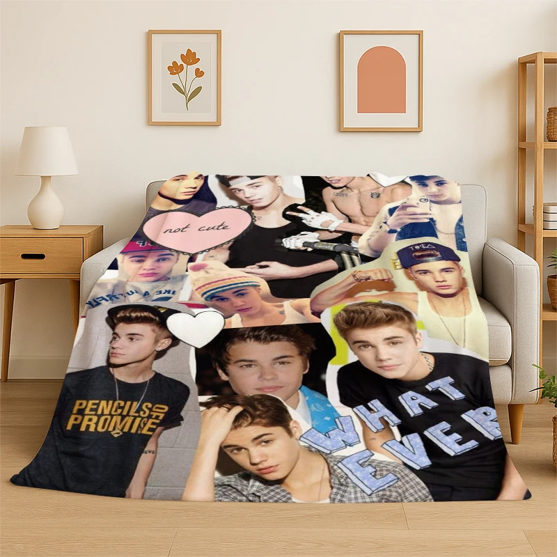 

3D Justin Bieber Singer Star Flannel Blanket Soft Warm Throw Blanket for Bedroom Living Room Bed Travel Camping Picnic Gift