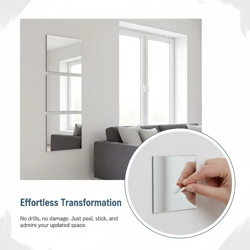 new Self Adhesive Acrylic Full Length Mirror Shatterproof Clear Reflection for Closet Gym Wall Mount Easy Installation