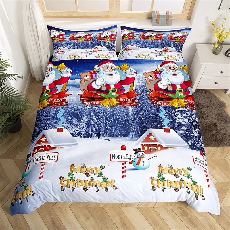 Cartoon Santa Claus Duvet Cover Set Christmas Theme Bedding Set Single King For Boy Girl Gift Polyester Pine Snowman Quilt Cover