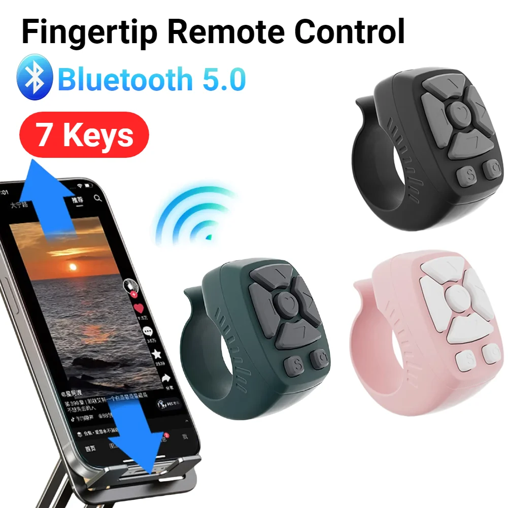 For TikTok Scrolling Ring Fingertip Wireless Remote Control Bluetooth-Compatible 5.0 7 Keys Page Turner Scroller for Android iOS