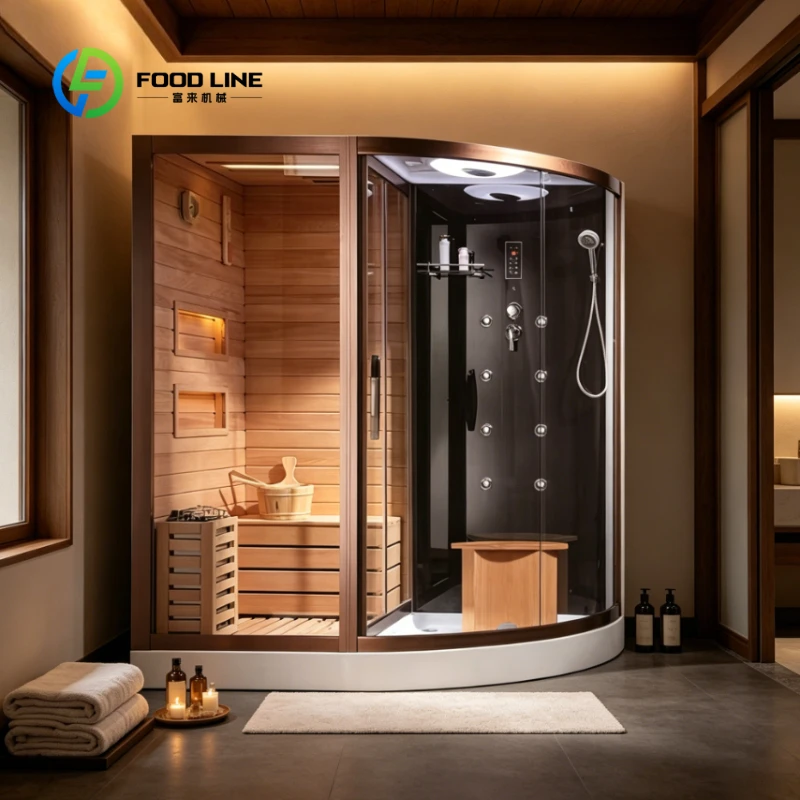 Customized Solid Wood Sauna Room Electric Heating Computer Control Dry & Wet Steam Tempered Glass Luxury Steam Shower