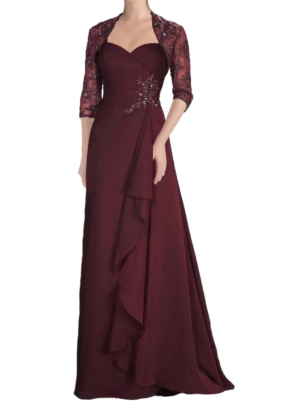 

Customized Mother of The Bride Dresses Long Evening Formal Dress Ruffles Wedding Guest Dress Beaded Lace Applique Jacket Women's