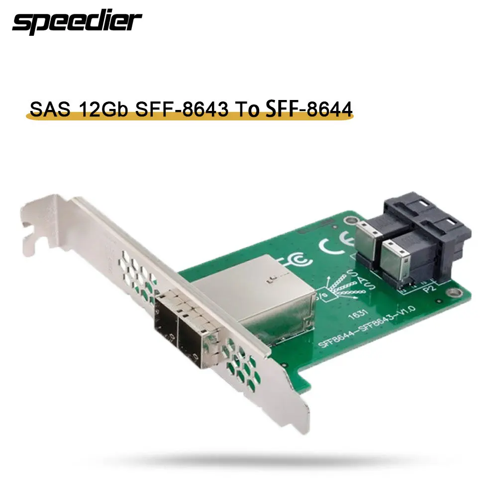 

Dual Ports Mini SAS HD SFF-8644 To Internal SAS HD SFF-8643 PCBA Female Adapter Card with Low Profile Bracket