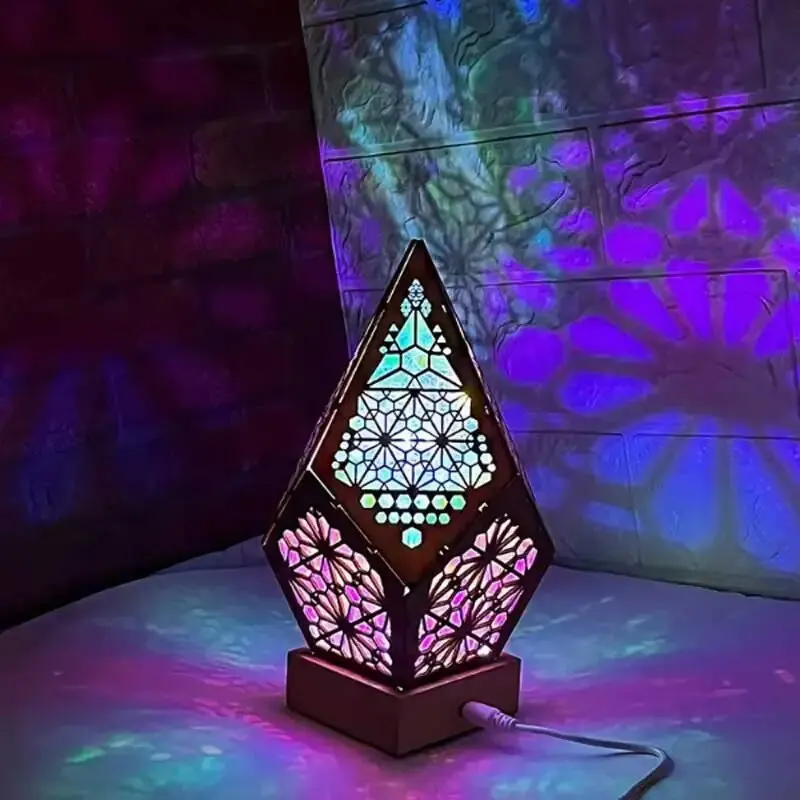 Bohemian LED Table Lamp Star Lamp Multicolour 3D Geometric Projection Lamp Vintage Ambient Night Lamp Decorative Ornaments