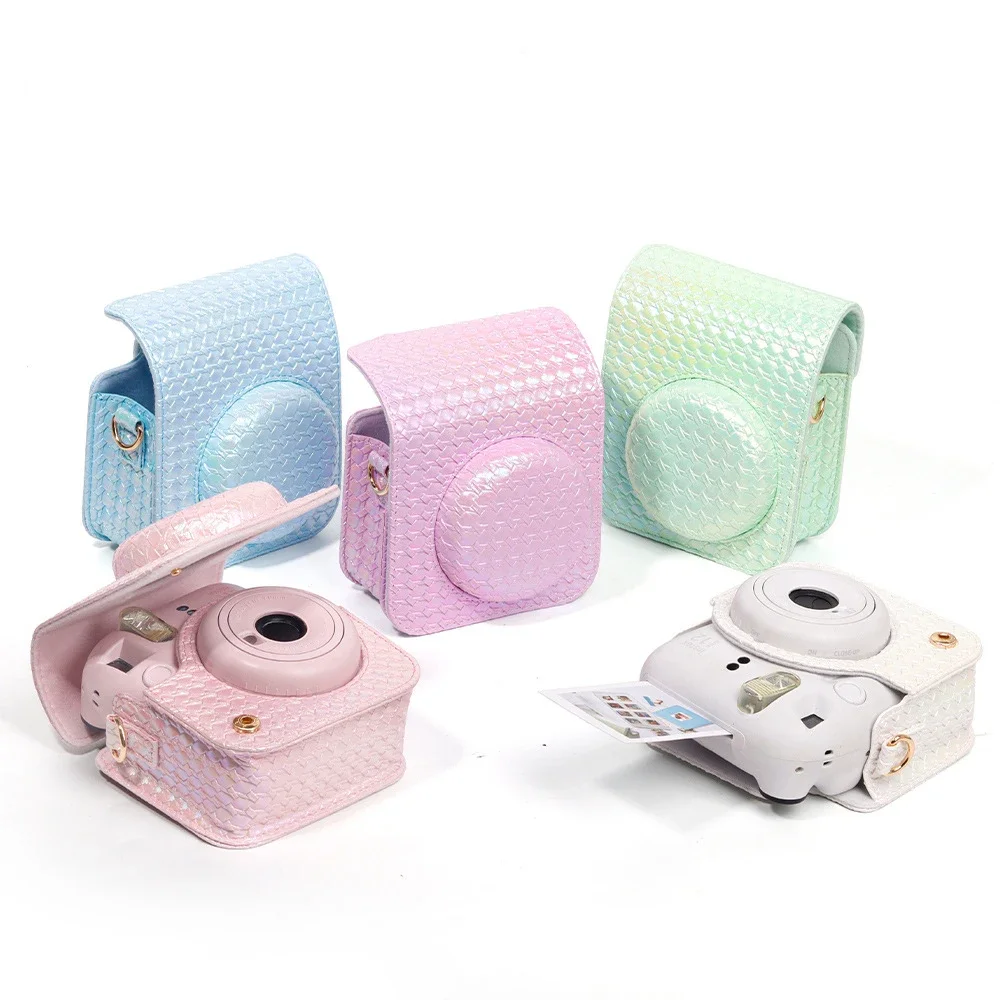 Colorful Woven Camera Bag Set for Instax Mini 12 Portable PU Case Cover Album Kit with Sholder Strap for Instax Mini 12 Accessor