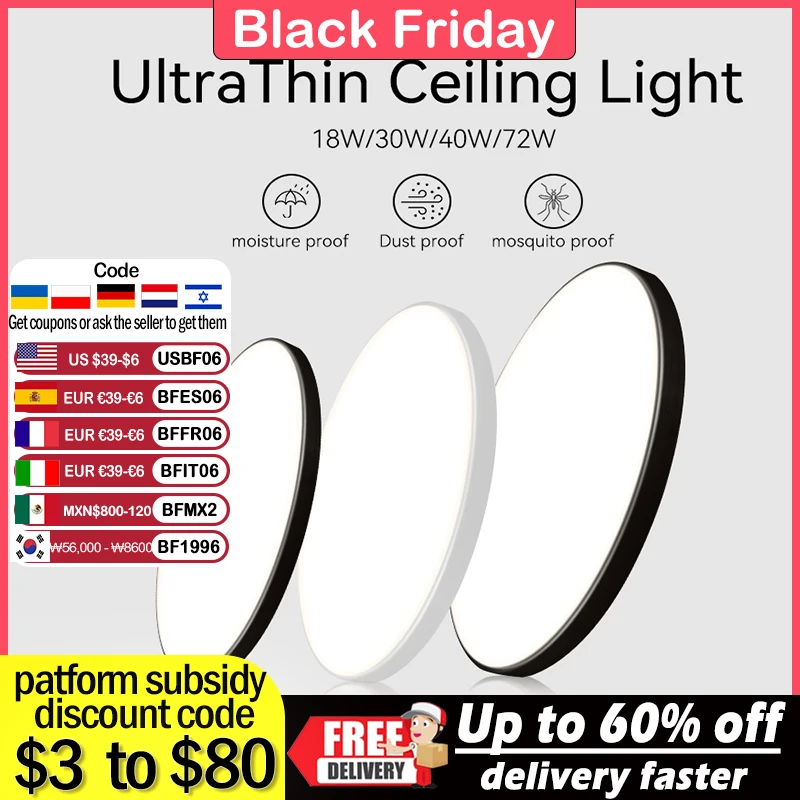 Ceiling Lights Ultra Thin LED Ceiling Lamps Square Round Modern Panel Light 18/30/50W Led Downlight Living Room Bedroom Kitchen