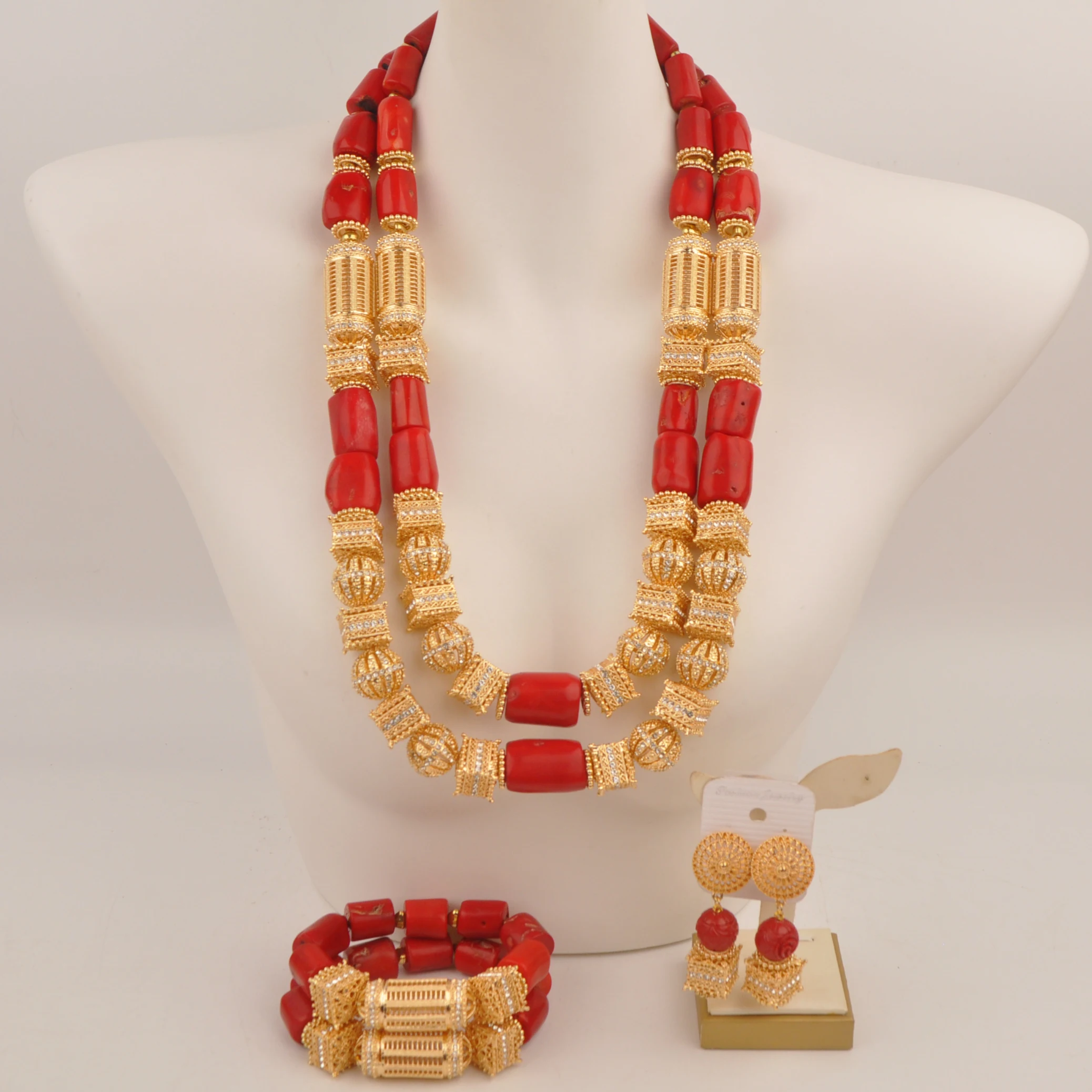 Natural coral wedding Necklace Africa Collection Nigeria Fashion jewelry red