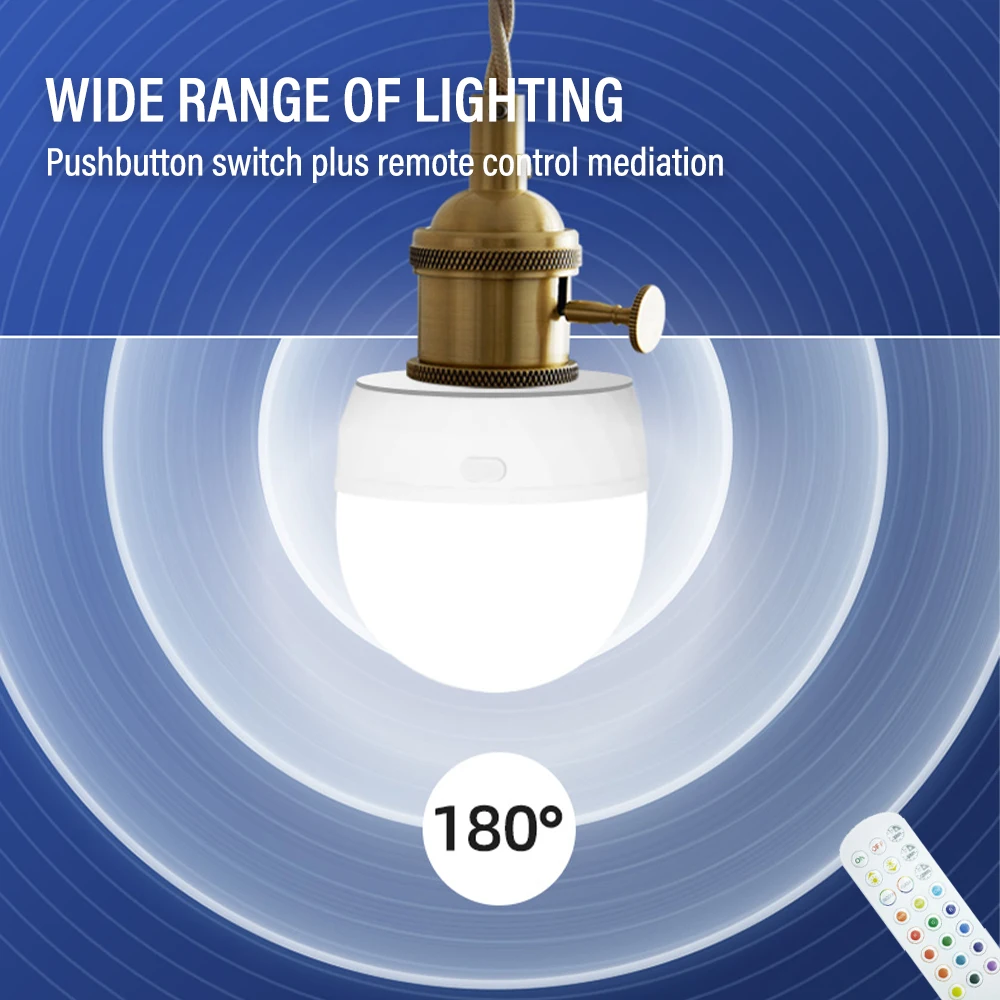 Rechargeable Smart LED Light Bulb with Remote Control Adjustable Color Temperature and Brightness LED Lights