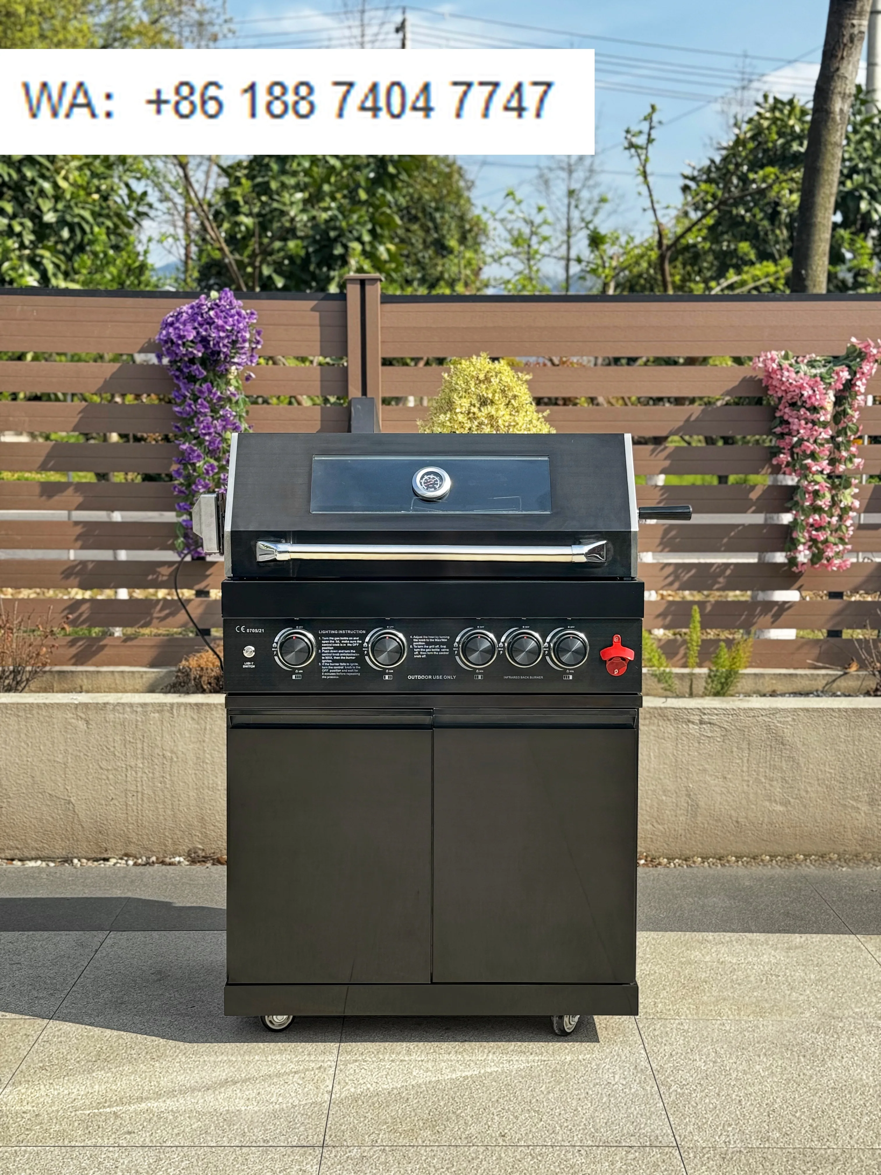 

Commercial Outdoor 4-Burner Gas Grill Trolley Large Smokeless Combo BBQ Grill Barbecue Gas Grill