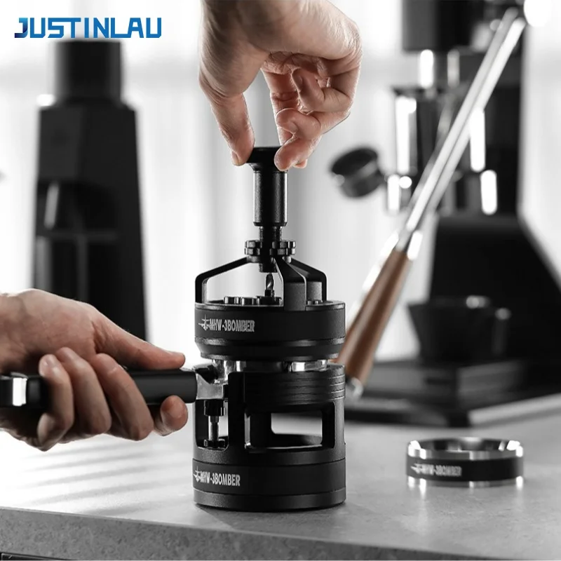 JUSTINLAU Agitador de Espresso Giratorio con Dispensador de Polvo para Portafiltros de 51/53/58mm, Aguja Magnética Ajustable para Agitar el Polvo