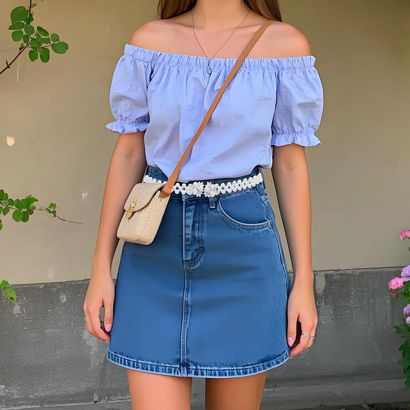 

1pc Women Waist Belt Rhinestone Pearl Elastic Fashion Slender Waistband Delicate Dress Accessory Vintage Waist Chain For Female