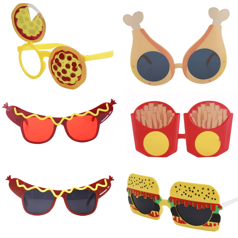 Fast Food Shaped Party Sunglasses, Pizza Burger Fries Hot Dog Novelty Glasses for Birthday Thanksgiving Party Favors Photo Props