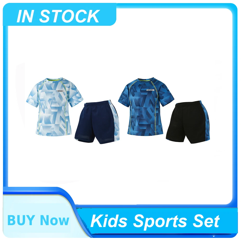 

Children Boys Sports Set Summer Split Short Sleeve Shorts Set Kids Quick Drying Workout Gym Fitness Sportwear Soft Sports Outfit