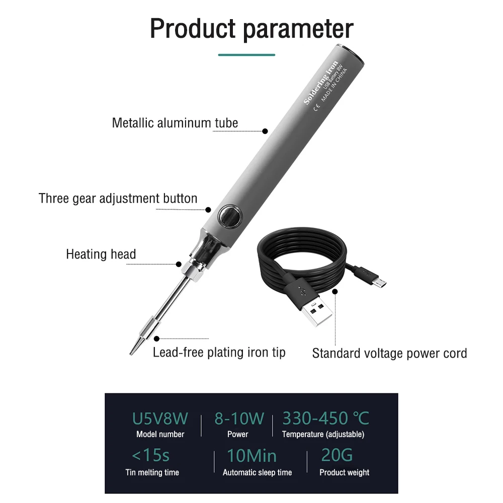 บัดกรีเครื่องเชื่อมเหล็กไฟฟ้าแบบชาร์จไร้สาย USB 5V 8W แบตเตอรี่ลิเธียมชาร์จเร็วเครื่องมือเชื่อมซ่อมแซมแบบพกพา