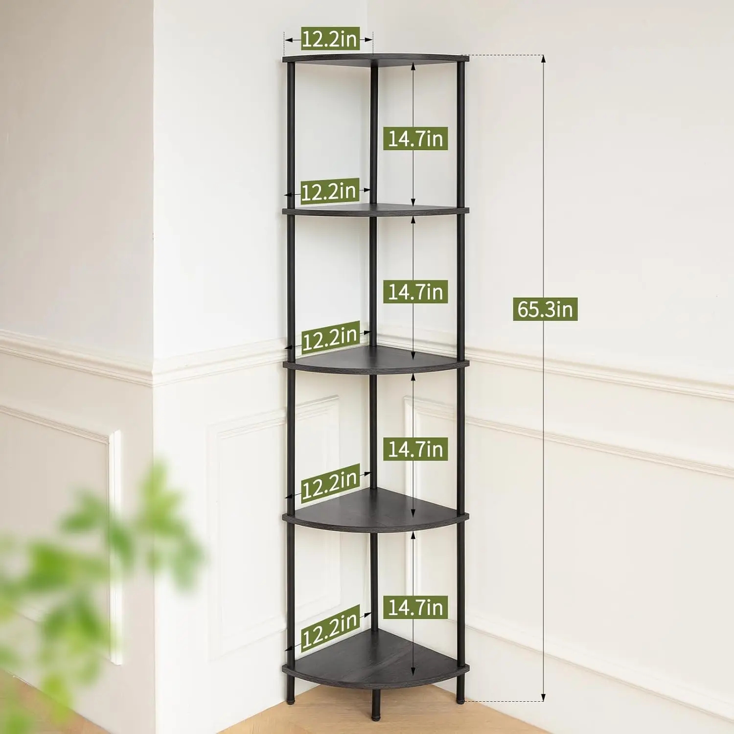 Corner Shelf Stand, 5-Tier Corner Bookshelf, Tall Corner Shelves for Bedroom, Living Room