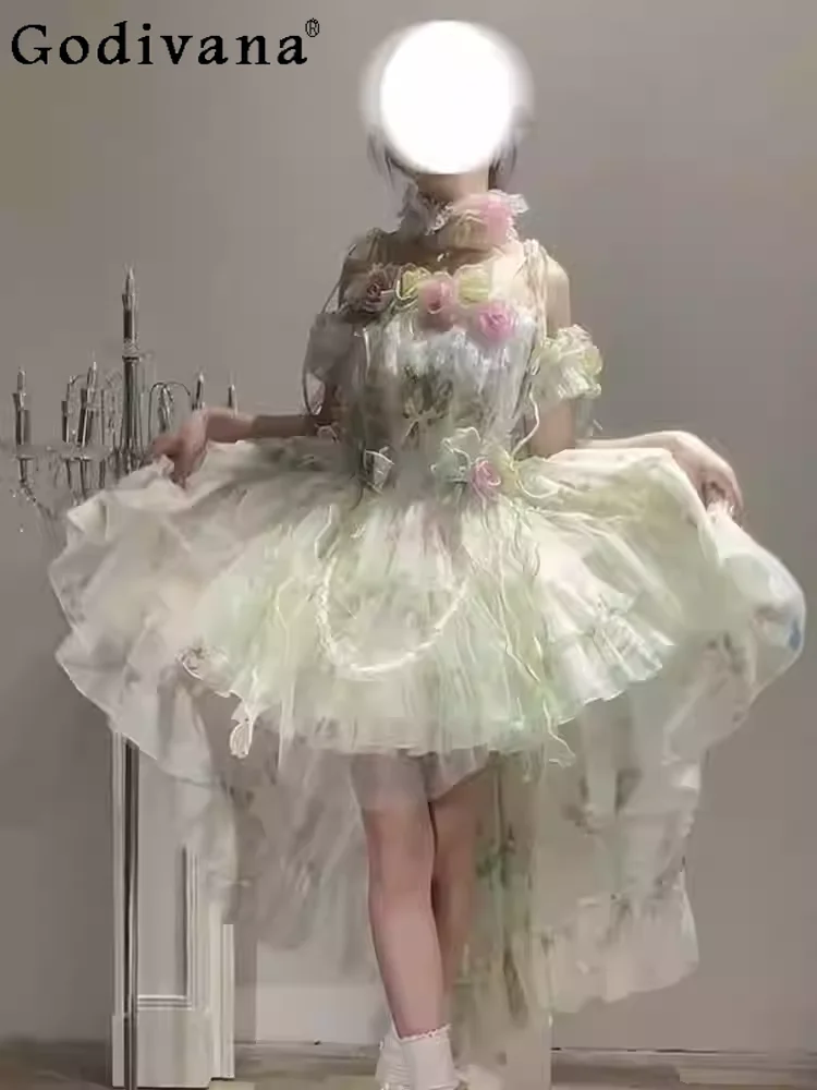 

Elegant Lolita High Waist A-line Temperament Slash Neck Princess Dresses Fashion Age Reduction Romantic Fairy Trailing Dress