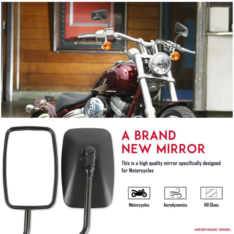 1 Pair Black 10MM Universal Motorcycle Rear View Mirrors Thread Black Rectangle Rearview Side Mirrors for Motorcycle Scooter ATV image 2
