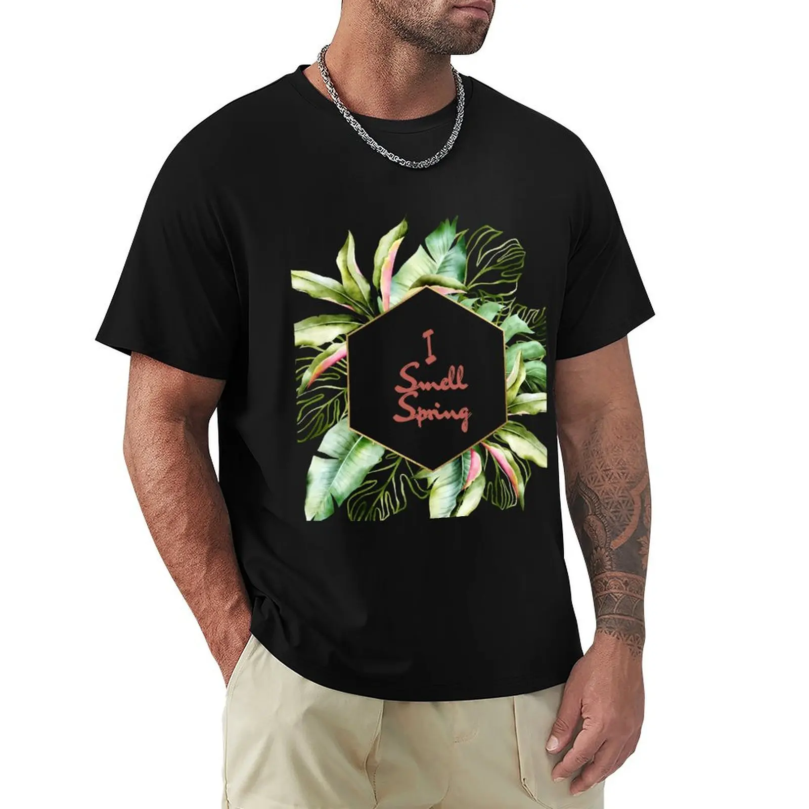 I Smell Spring Tropical Green Leaves T-Shirt anime tops oversized oversizeds mens plain t shirts