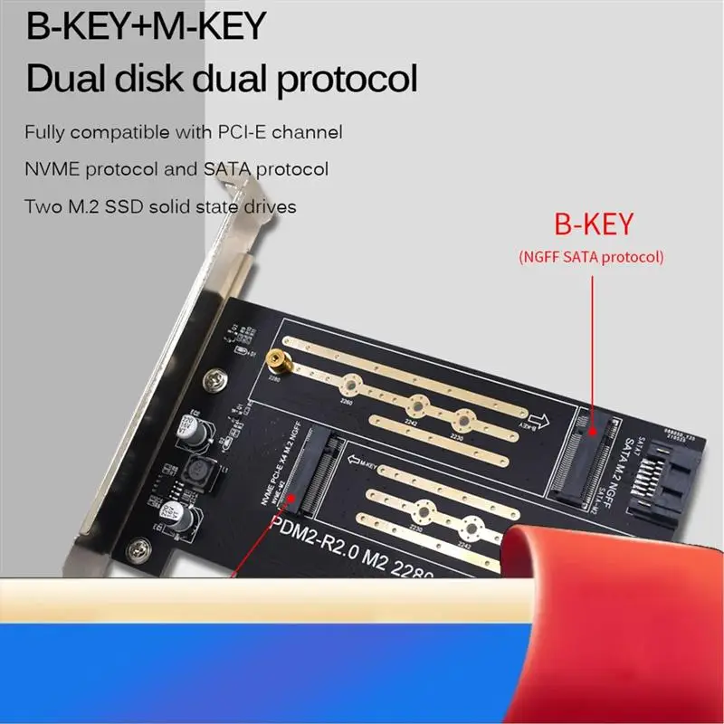 

1 PCS PCIE Adapter Board Dual M.2 NVME To Pcie 4X M2 SSD Adapter 2230-2280 Hard Drives-X62A
