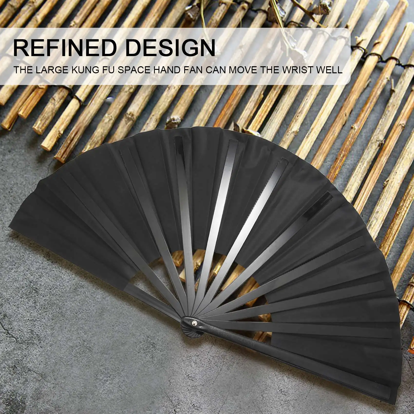 Wygodny 2-częściowy duży składany wentylator z nylonowej tkaniny Ręczny składany wentylator Chiński wentylator Kung Fu Tai Chi Czarna dekoracja Składana ręka F