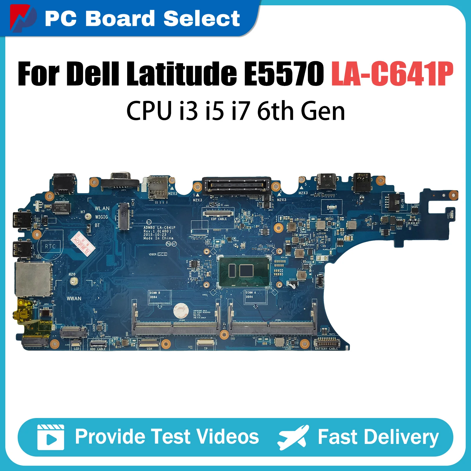 

Laptop Motherboard For DELL Latitude E5570 3510 0MJJCK 03MCRF 0JGMFT LA-C641P Notebook Mainboard With i3 i5 i7 6th Gen CPU