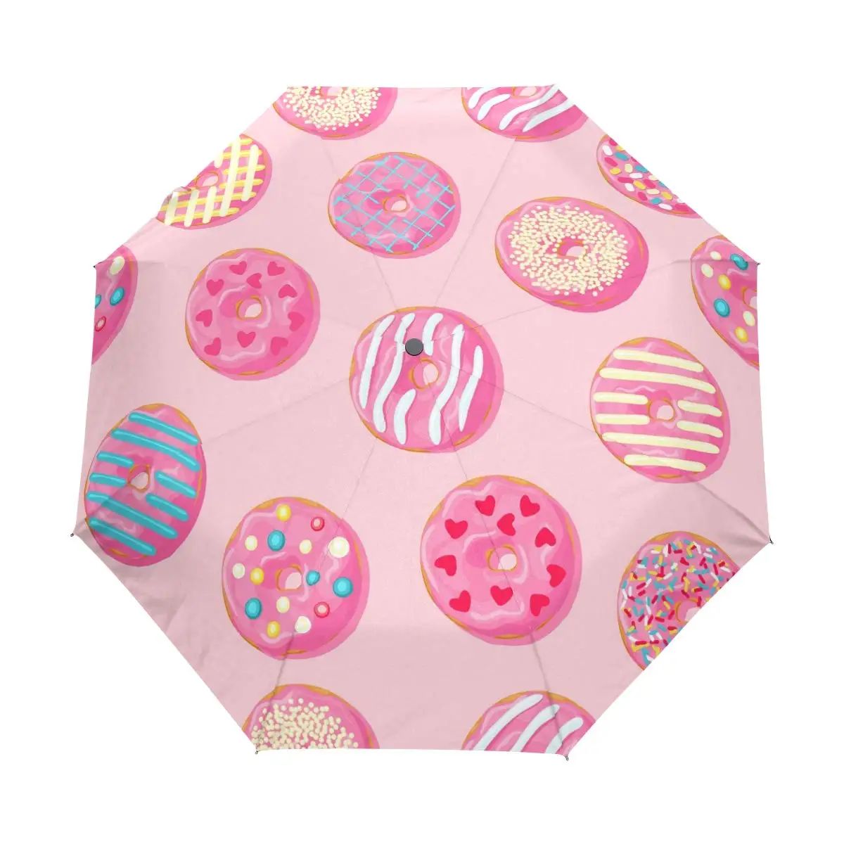 

Cartoon Pink Donut Windproof Travel Umbrellas Sweet Dessert Cake Folding Rain Umbrella Compact Lightweight for Teens Girls Women