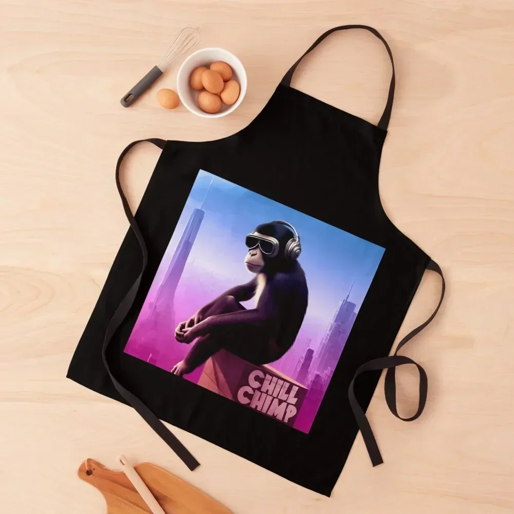 

Vaporwave Chill Chimp Apron Men'ss Kitchen Special Accessories women's work Bib For Kitchen Apron