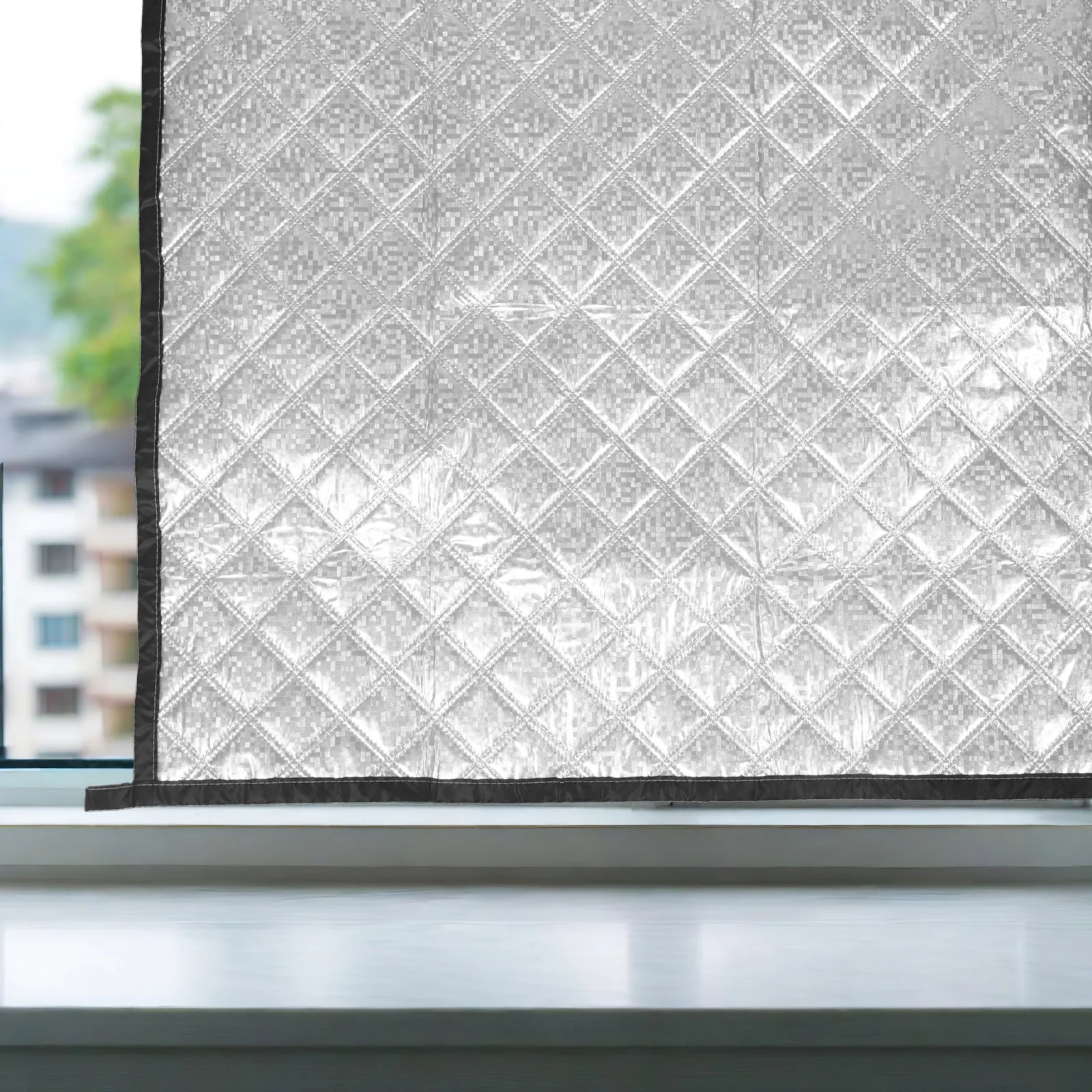 No-Drill Thermal Insulated Window Curtain 47x35 Inch Reflective Aluminum Foil Graphene Windproof Winter Window Cover for Home view 6