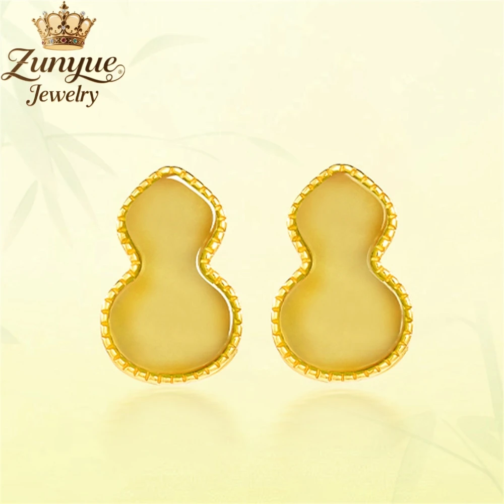

S925 Silver Inlaid Natural Hetian Jade Sugar Jade Gourd Earrings Luxury Quality Fashion Jewelry Exquisite Charms Elegant Popular