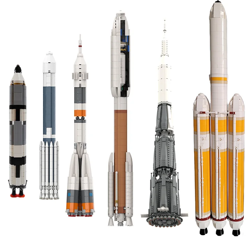 MOC Delta IV ciężki Saturn V skala zestaw klocków rakietowych Mars eksploracja pojazdu Aerospace Model satelitarny zabawka dla dzieci