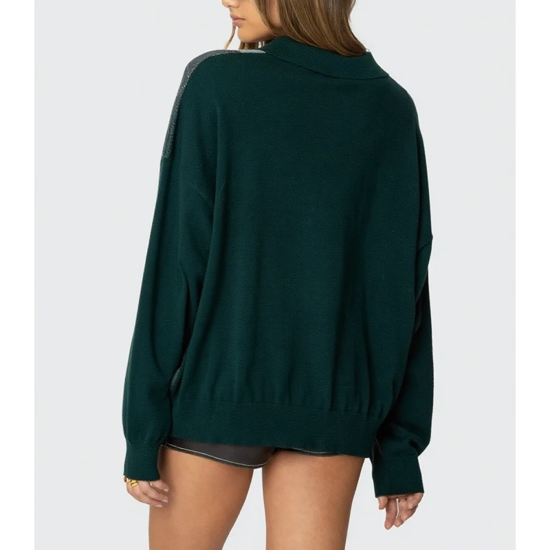 เสื้อสเวตเตอร์ไหมพรมคอวี แขนยาว ทรงหลวม สไตล์ Y2K ลาย Argyle สำหรับผู้หญิง แบรนด์ Combhasaki สีสันสดใส สไตล์ Preppy