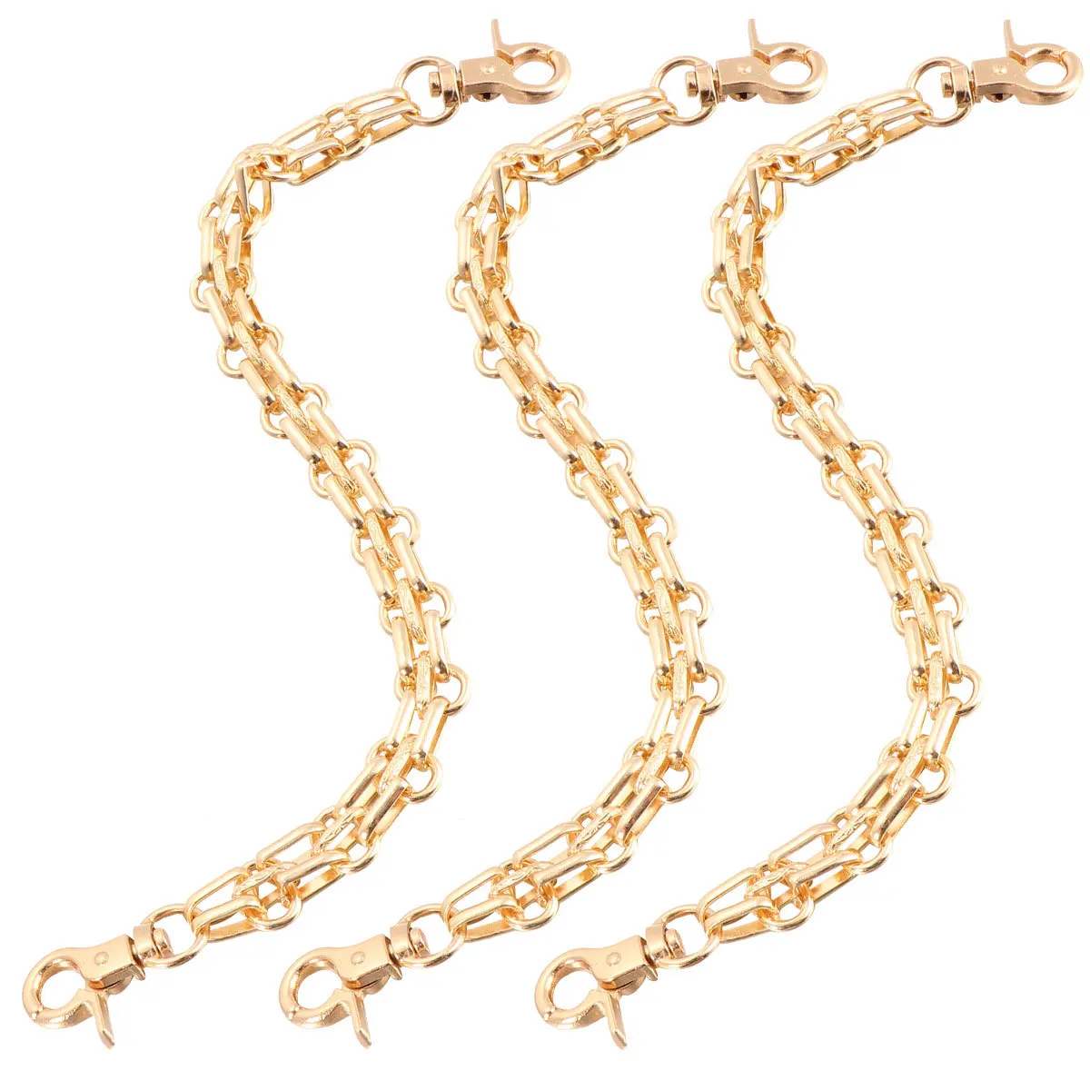 3 قطعة 26 سنتيمتر سلسلة سبائك ثلاثة صفوف للحقائب سهلة التركيب المزدوج نهاية مشبك خفيفة الوزن دائم حقيبة يد استبدال الأشرطة الفضة #3