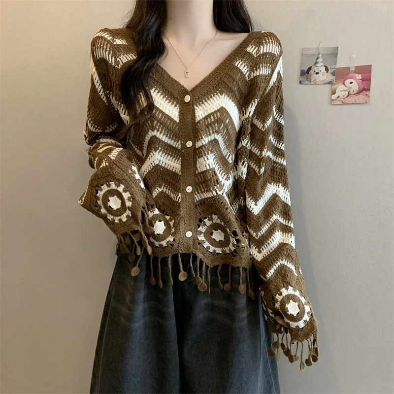 Distinctive Knitted Cardigan Women's Spring and Autumn plus size Chubby Slimming Youth Retro Ethnic Style Top