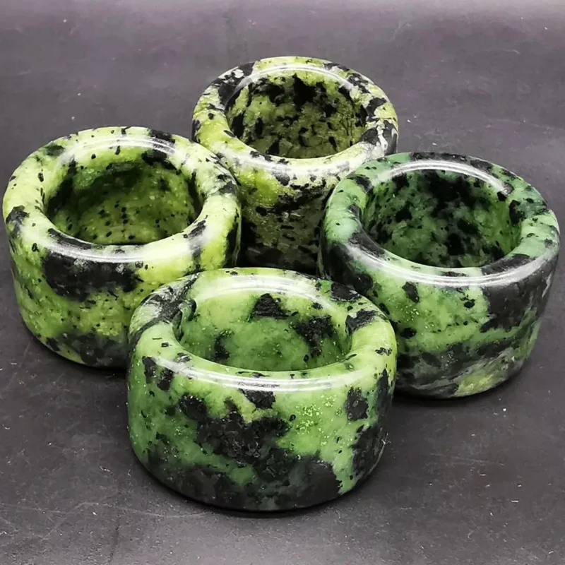 Genuine Green Jades Thumb Ring Tibetan Magnetic Health Medicine King Stone Rings Jades Bands Men Women Fine Jewelry Accessories